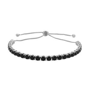 Women’s Black Simulated Diamond Tennis Bracelet w/Bolo Slider in Silvertone